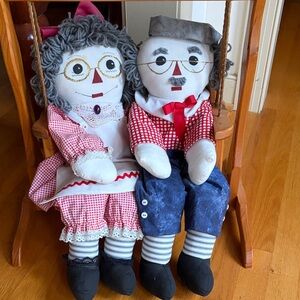 Aged Raggedy Ann and Andy handmade dolls